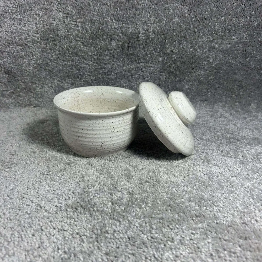 Churchill‎ England Stoneware Creamer Sugar Salt Pepper Set Cream Speckled 4pc